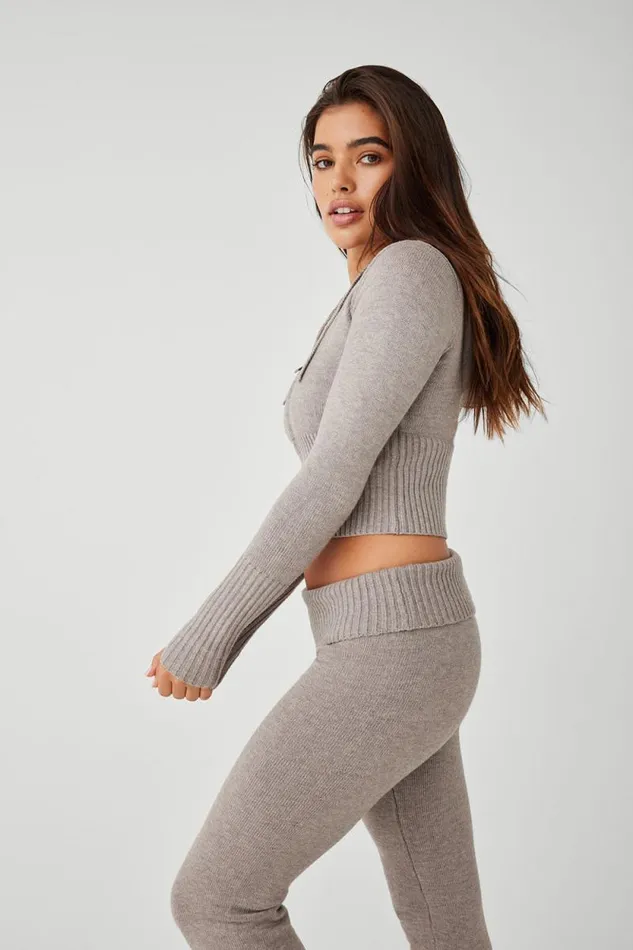 Frankies Bikinis Cloud Knits Women Aimee Cloud Knit Zip Up Hoodie Heather Grey