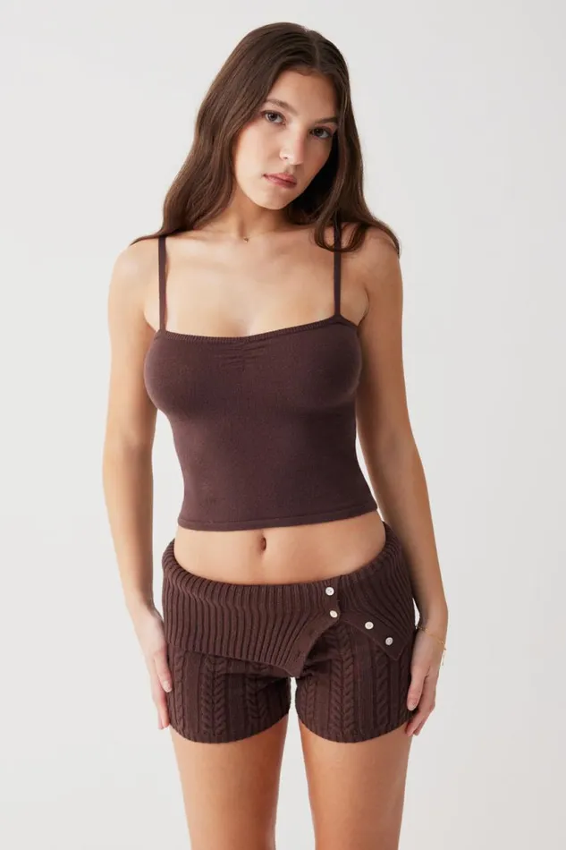 Frankies Bikinis Cloud Knits Women Carmen Lightweight Knit Tank Mocha