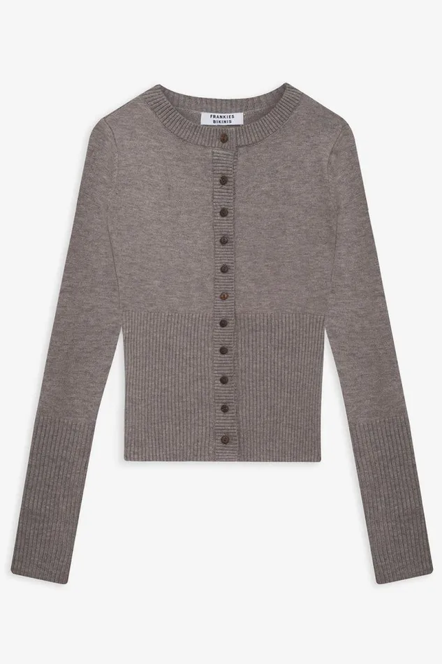 Frankies Bikinis Cloud Knits Women Lenon Cloud Knit Button Up Cardigan Dark Pearl
