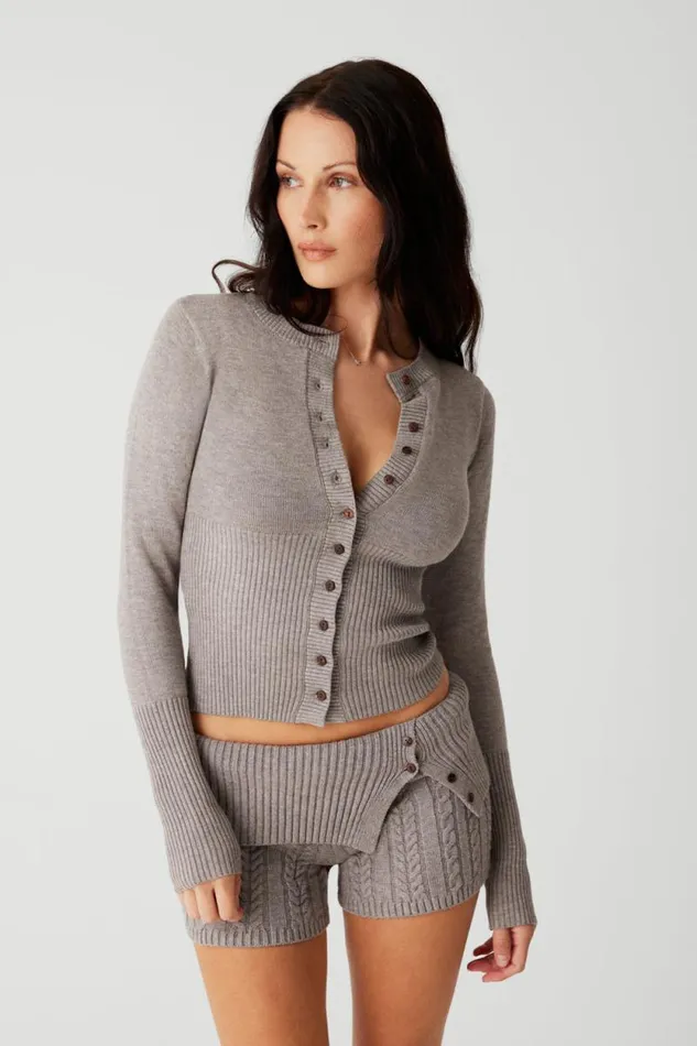 Frankies Bikinis Cloud Knits Women Lenon Cloud Knit Button Up Cardigan Dark Pearl
