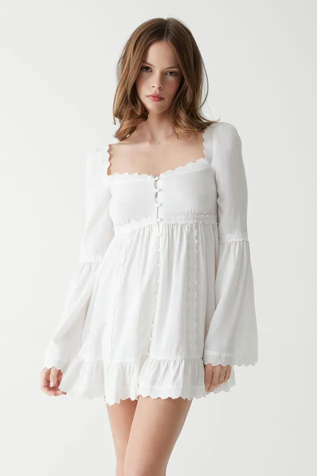 Frankies Bikinis Dresses Women Sunflower Floral Embroidered Mini Dress White