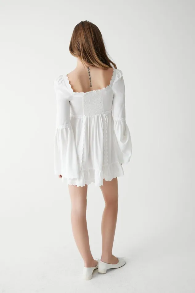 Frankies Bikinis Dresses Women Sunflower Floral Embroidered Mini Dress White