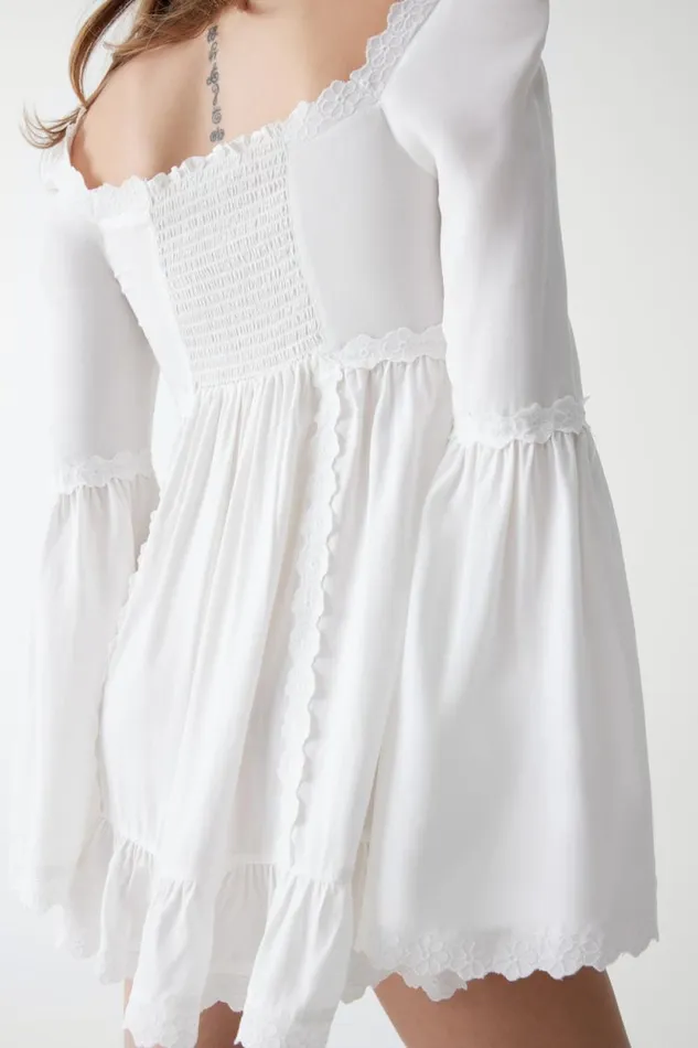 Frankies Bikinis Dresses Women Sunflower Floral Embroidered Mini Dress White