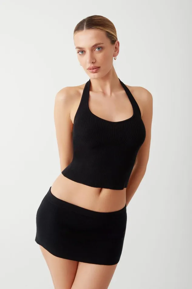 Frankies Bikinis Matching Sets Women Marialla Knit Mini Skort Black