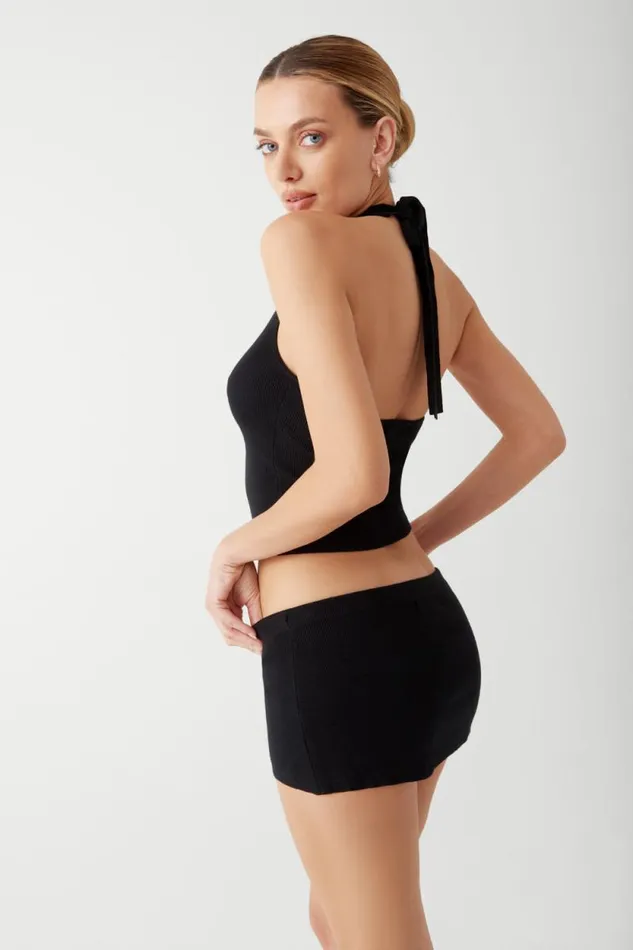Frankies Bikinis Matching Sets Women Marialla Knit Mini Skort Black