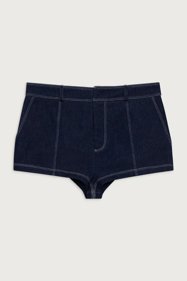 Frankies Bikinis Matching Sets Women Mary Denim Mini Short Blue Denim