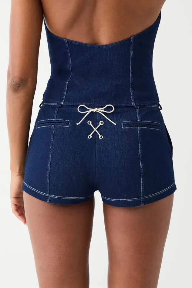 Frankies Bikinis Matching Sets Women Mary Denim Mini Short Blue Denim
