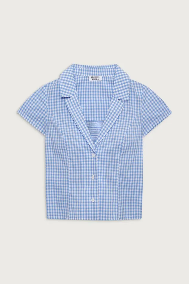Frankies Bikinis Matching Sets Women Raleigh Cotton Button Up Shirt Cloud Gingham