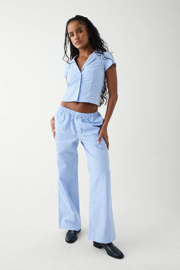 Frankies Bikinis Matching Sets Women Raleigh Cotton Button Up Shirt Cloud Gingham