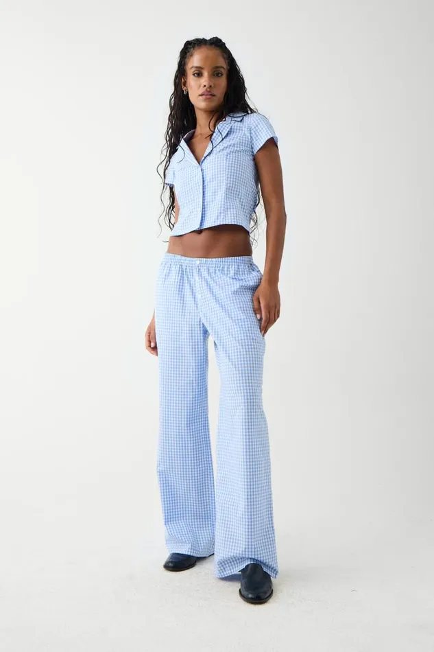 Frankies Bikinis Matching Sets Women Raleigh Cotton Pant Cloud Gingham