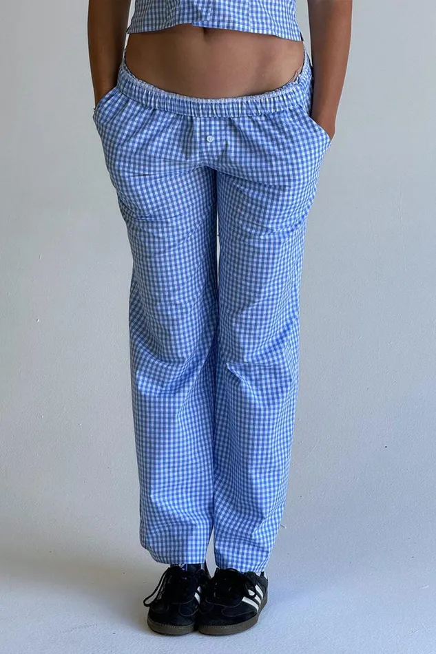 Frankies Bikinis Matching Sets Women Raleigh Cotton Pant Cloud Gingham