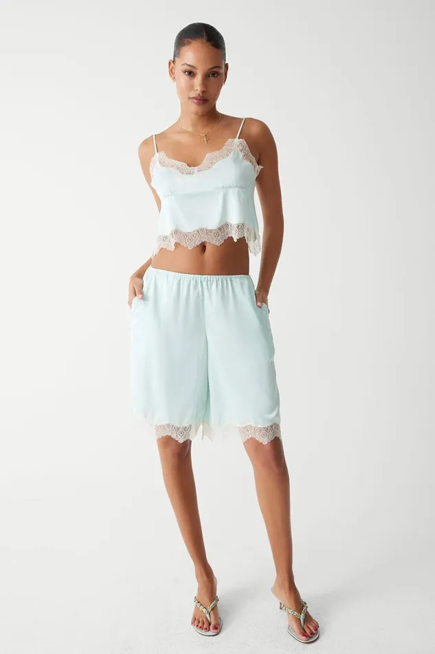 Frankies Bikinis Matching Sets Women Snuggle Satin Capri Short Pistachio