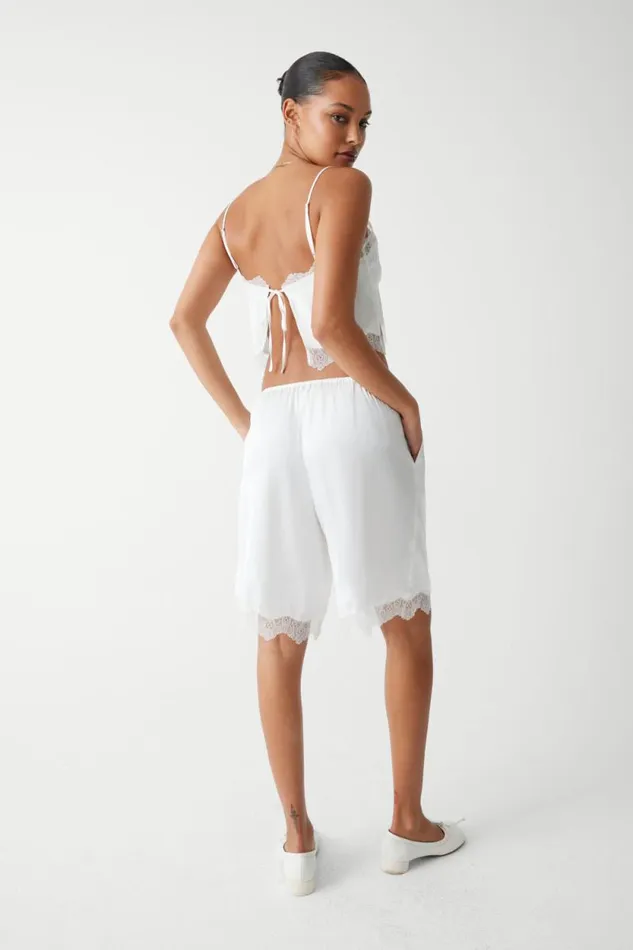 Frankies Bikinis Matching Sets Women Snuggle Satin Capri Short White