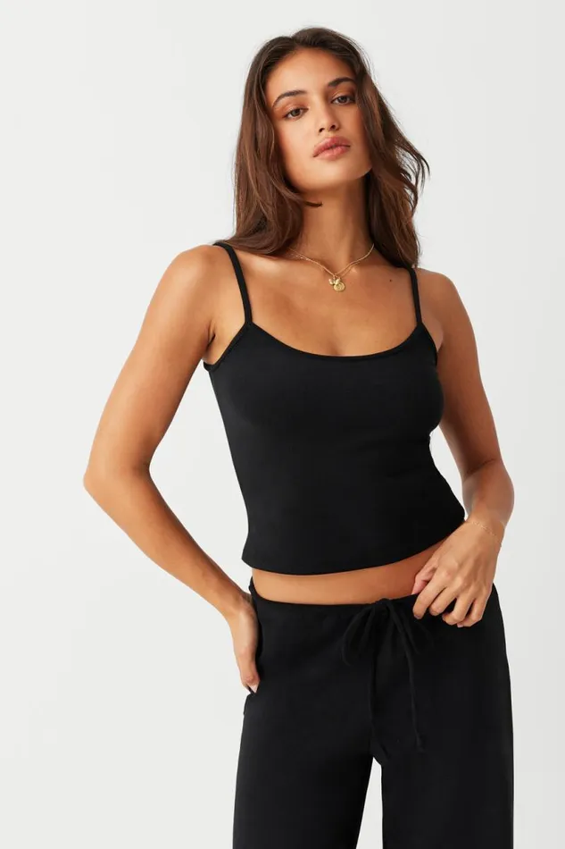Frankies Bikinis Tops Women Butterfly Terry Tank Black