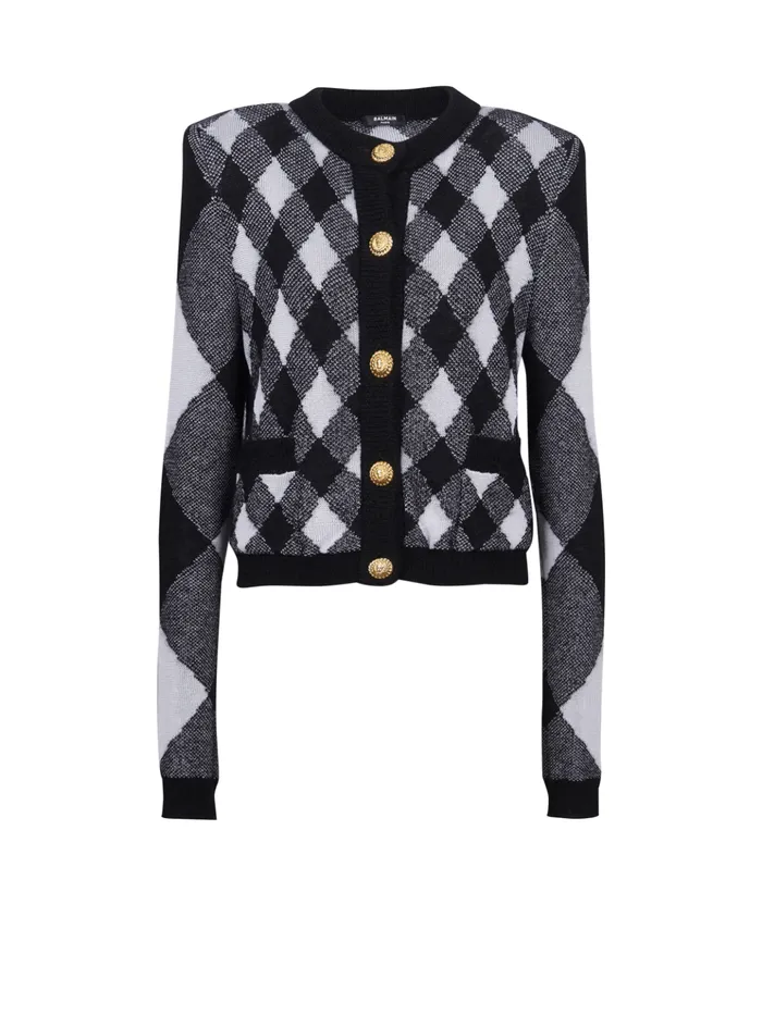 Gingham Knit Cardigan Black Women Balmain Knitwear
