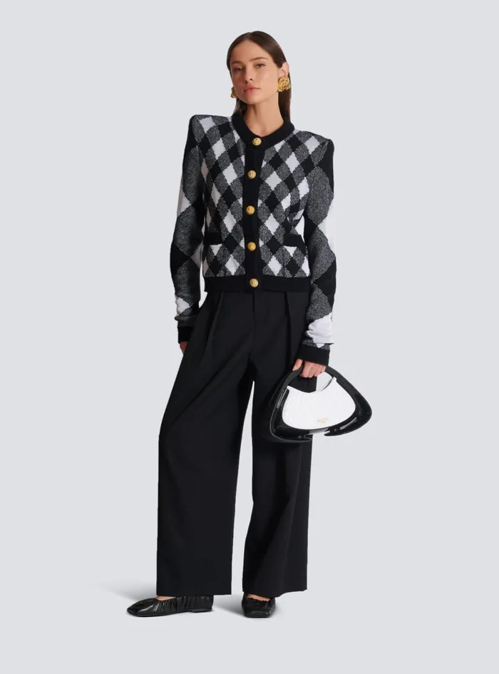 Gingham Knit Cardigan Black Women Balmain Knitwear