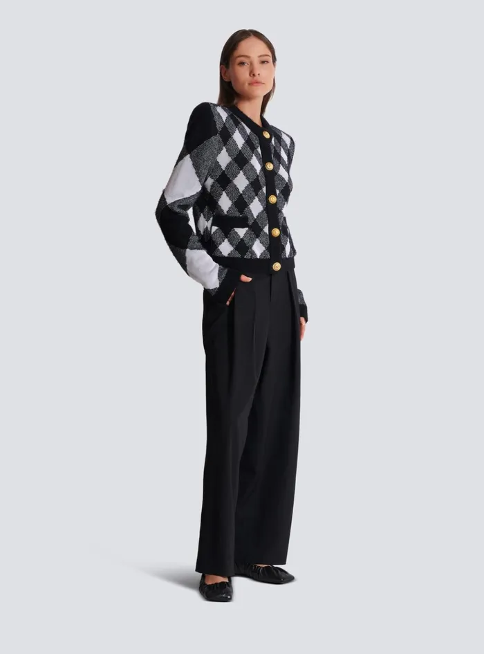 Gingham Knit Cardigan Black Women Balmain Knitwear