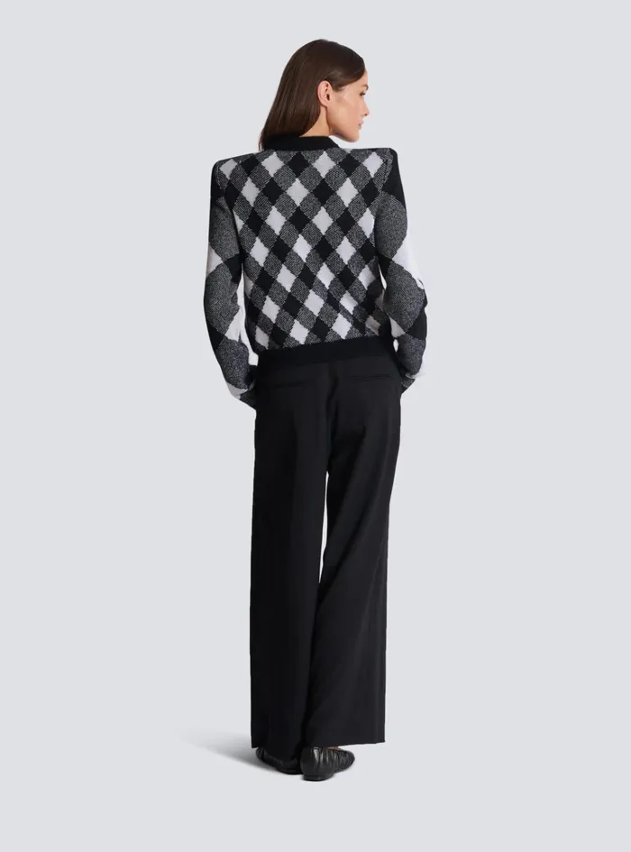 Gingham Knit Cardigan Black Women Balmain Knitwear