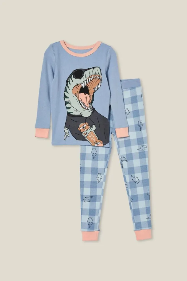 Girls 214Boys 214 Sleepwear Cotton On Milo Long Sleeve Pyjama Set Steelskater Dino