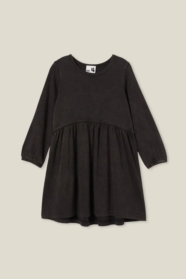 Girls 214 Dresses Cotton On Savannah Long Sleeve Dress Phantom Ribsnow Wash