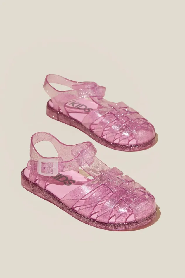 Girls 214 Flats and Sandals Cotton On Elsie Jelly Sandal Pink Gerbera Glitter