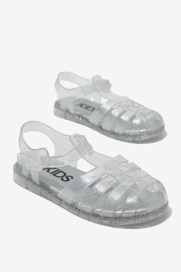 Girls 214 Flats and Sandals Cotton On Elsie Jelly Sandal Silver Glitter