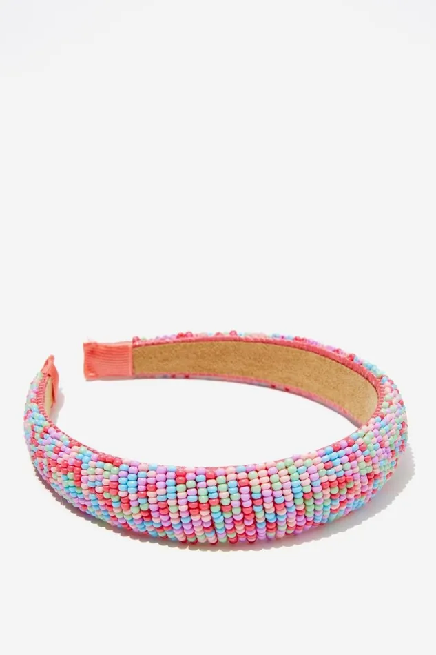 Girls 214 Hair Accessories Cotton On Sophia Luxe Headband Raspberry Pinkrainbow Beads