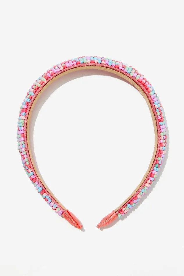 Girls 214 Hair Accessories Cotton On Sophia Luxe Headband Raspberry Pinkrainbow Beads