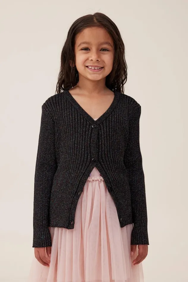 Girls 214 Jackets and Sweaters Cotton On Molly Cardigan Black Rainbow Sparkle