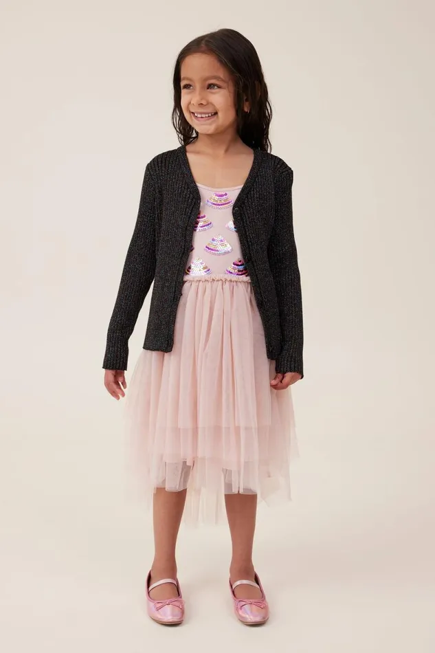 Girls 214 Jackets and Sweaters Cotton On Molly Cardigan Black Rainbow Sparkle
