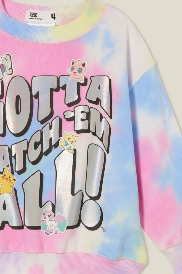 Girls 214 Sweatshirts and Sweatpants Cotton On License Dusty Fleece Crew Neck Lcn Pok Pokemon Gotta Catch Em Alltie Dye