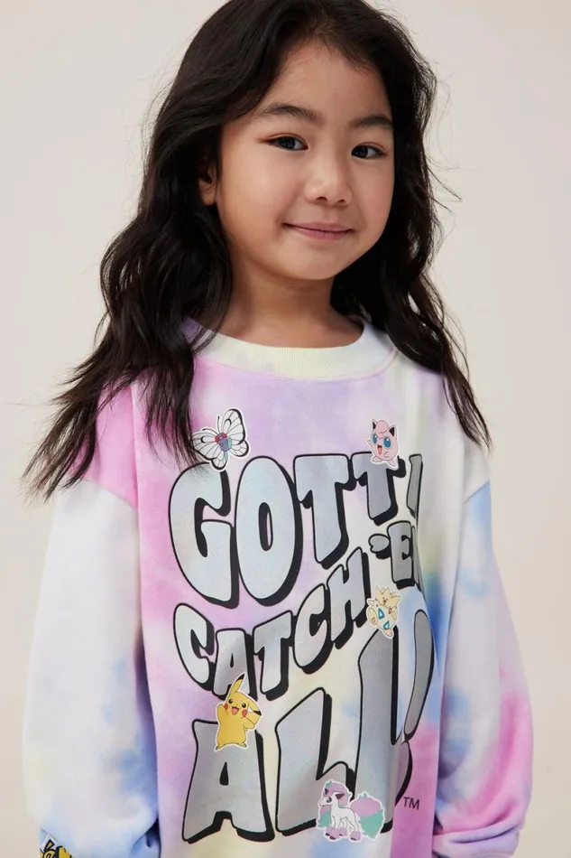 Girls 214 Sweatshirts and Sweatpants Cotton On License Dusty Fleece Crew Neck Lcn Pok Pokemon Gotta Catch Em Alltie Dye