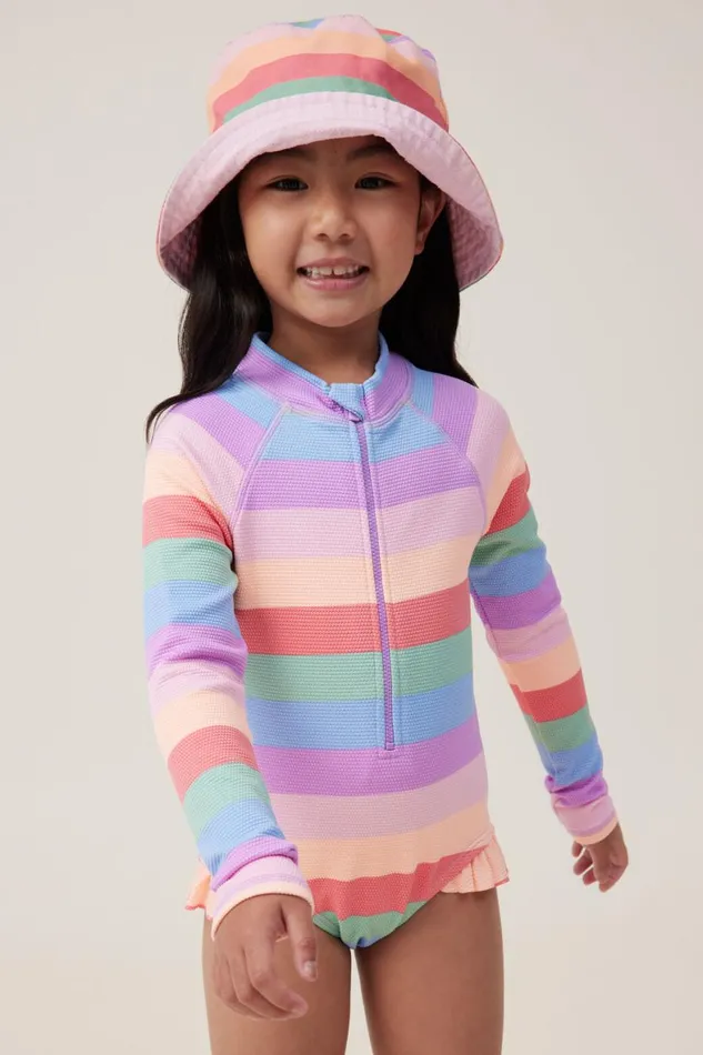 Girls 214 Swimwear Cotton On Lydia One Piece Block Stripe Rainbow