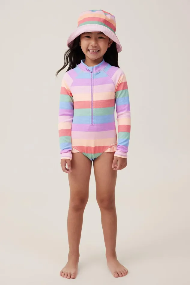 Girls 214 Swimwear Cotton On Lydia One Piece Block Stripe Rainbow