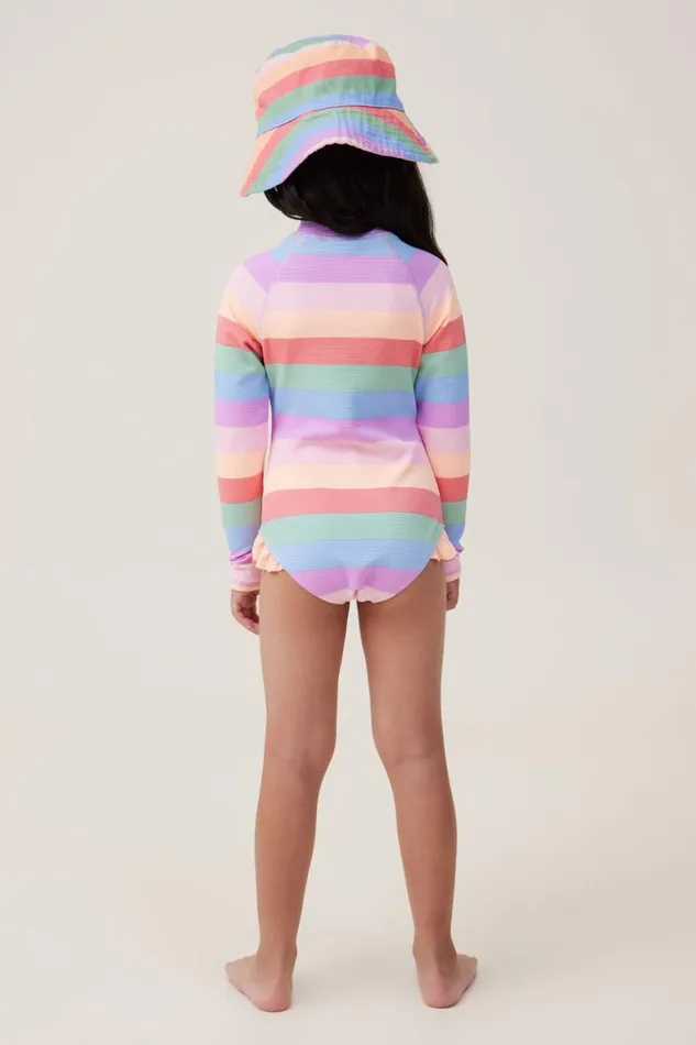 Girls 214 Swimwear Cotton On Lydia One Piece Block Stripe Rainbow
