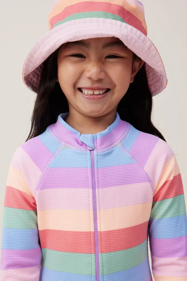 Girls 214 Swimwear Cotton On Lydia One Piece Block Stripe Rainbow