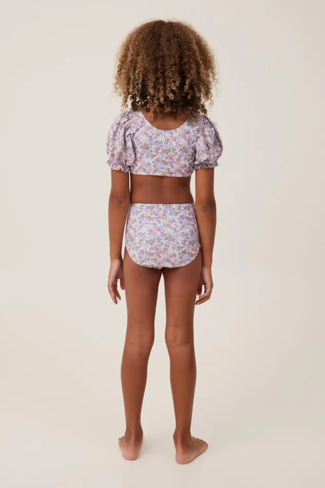 Girls 214 Swimwear Cotton On Paige Puff Sleeve Bikini Vanillablaire Ditsy Clay Pigeon