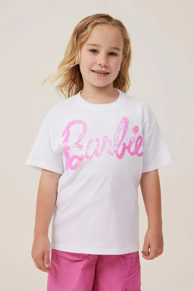 Girls 214 Tops and TShirts Cotton On License Drop Shoulder Short Sleeve Tee Lcn Mat Barbiewhite Girls 214 Tops and TShirts Cotton On License Drop Shoulder Short Sleeve Tee Lcn Mat Barbiewhite