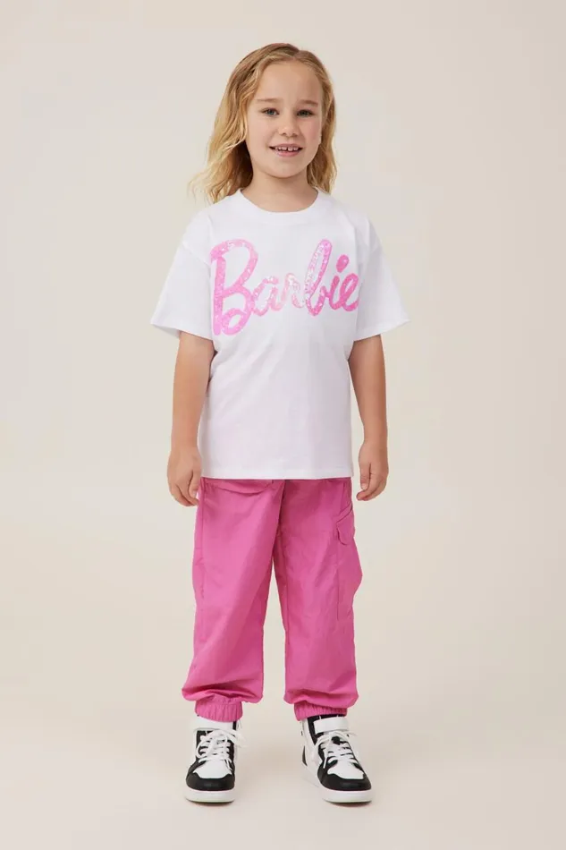 Girls 214 Tops and TShirts Cotton On License Drop Shoulder Short Sleeve Tee Lcn Mat Barbiewhite