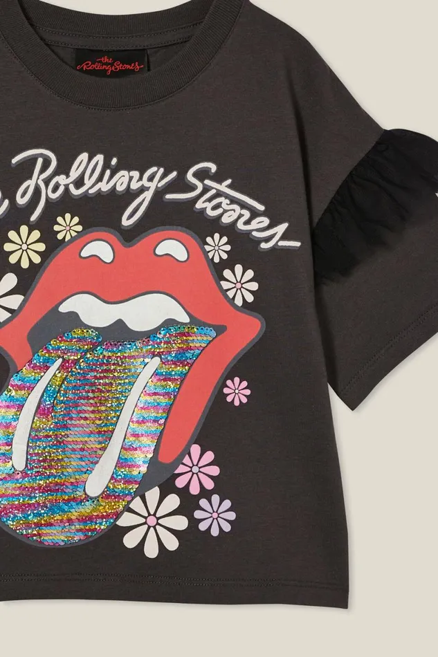 Girls 214 Tops and TShirts Cotton On License Party Short Sleeve Top Lcn Bra Rolling Stones Tonguephantom