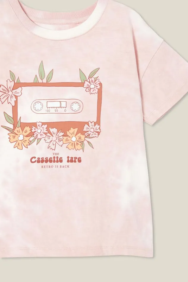 Girls 214 Tops and TShirts Cotton On Poppy Short Sleeve Print Tee Zephyr Tie Dyecassette Tape