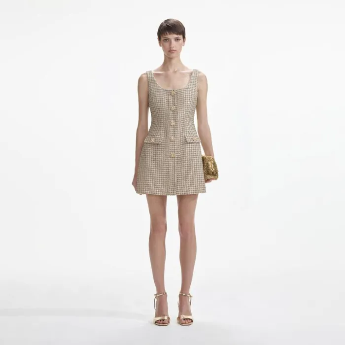 Gold Boucle Mini Dress Women Self Portrait Dresses