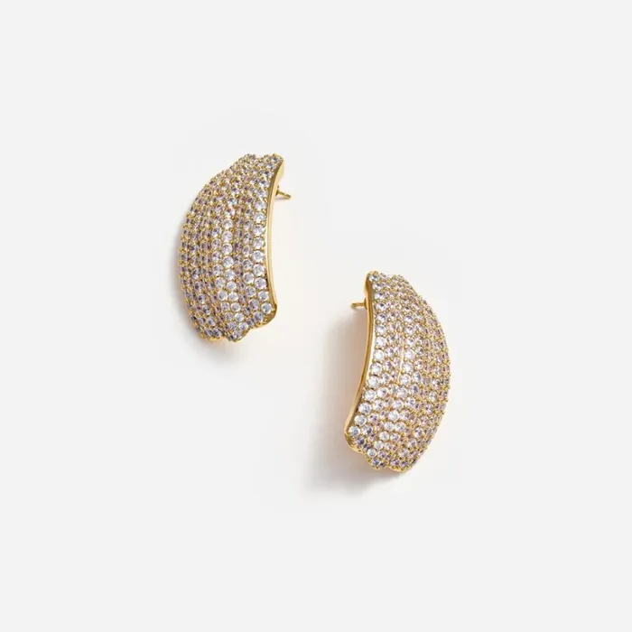 Gold Crystal Ridged Earrings Women Self Portrait Jewellery