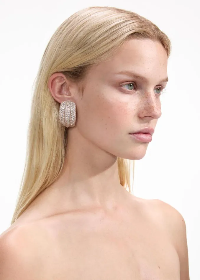 Gold Crystal Ridged Earrings Women Self Portrait Jewellery