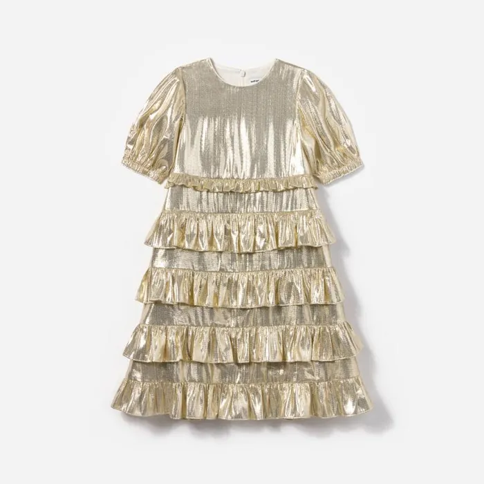 Gold Metallic Frill Dress Kids Self Portrait Party Dresses