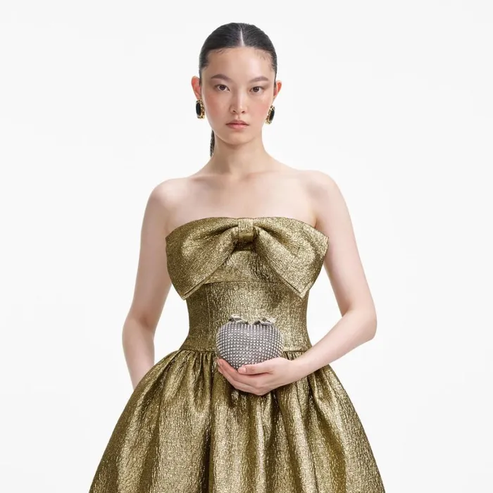 Gold Metallic Jacquard Midi Dress Women Self Portrait Dresses