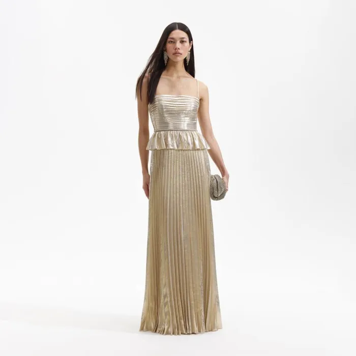 Gold Metallic Maxi Dress Women Self Portrait Dresses