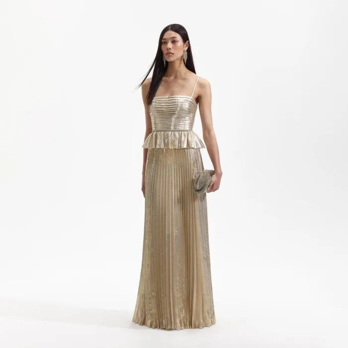 Gold Metallic Maxi Dress Women Self Portrait Dresses