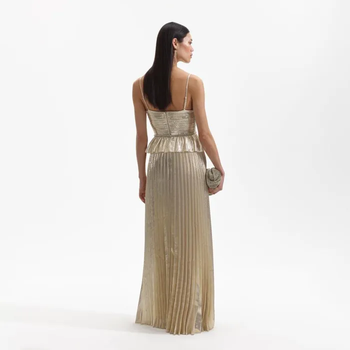 Gold Metallic Maxi Dress Women Self Portrait Dresses