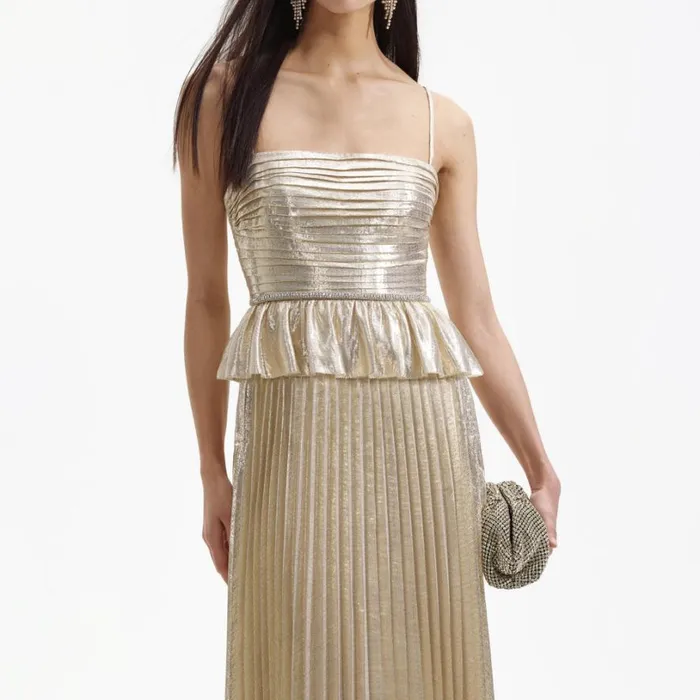 Gold Metallic Maxi Dress Women Self Portrait Dresses